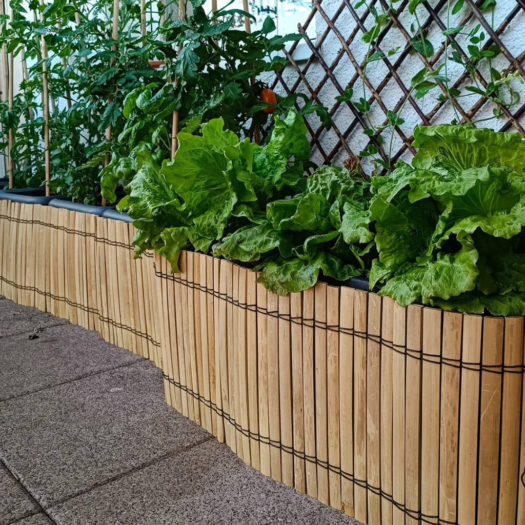 Bamboe rolborder latjes - Naturel tegen moestuinbakken
